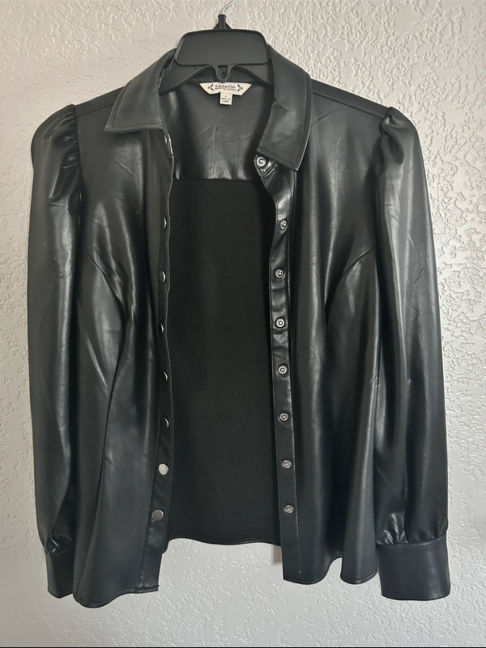 Nanette Lepore Black Faux Leather Button-Front Jacket